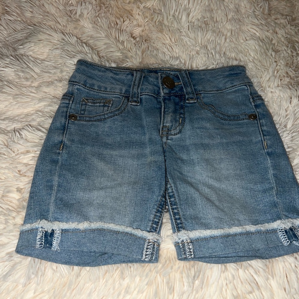 Justice Blue Denim Shorts with Frayed Hem